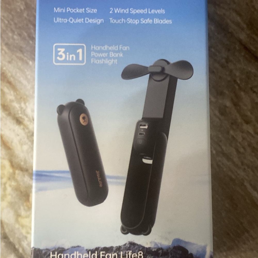 Black 3-in-1 Handheld Fan with Power Bank and Flashlight